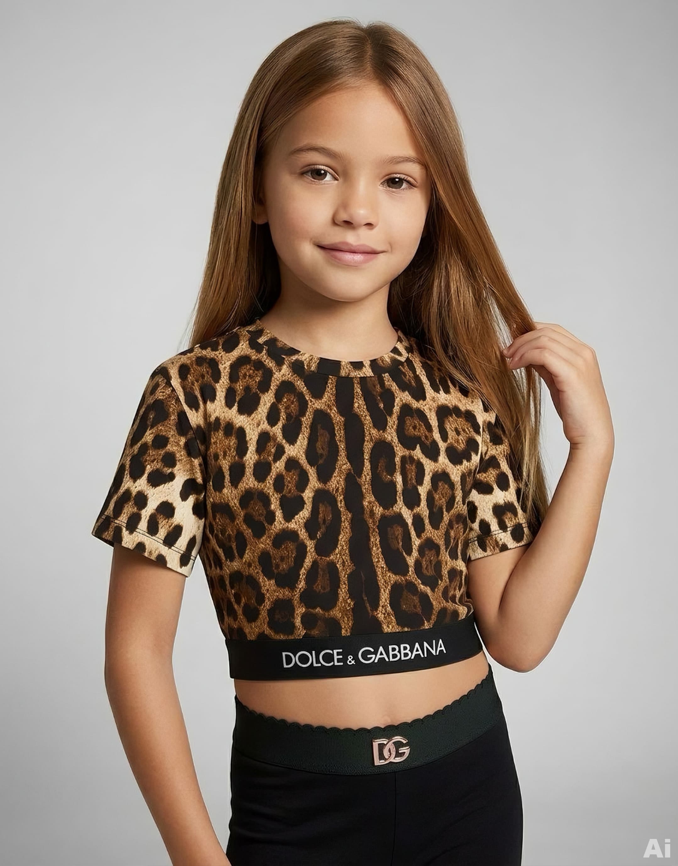 Dolce & Gabbana Kids Leopard-Print Cropped T-Shirt with Logo Jacquard Tape - 2