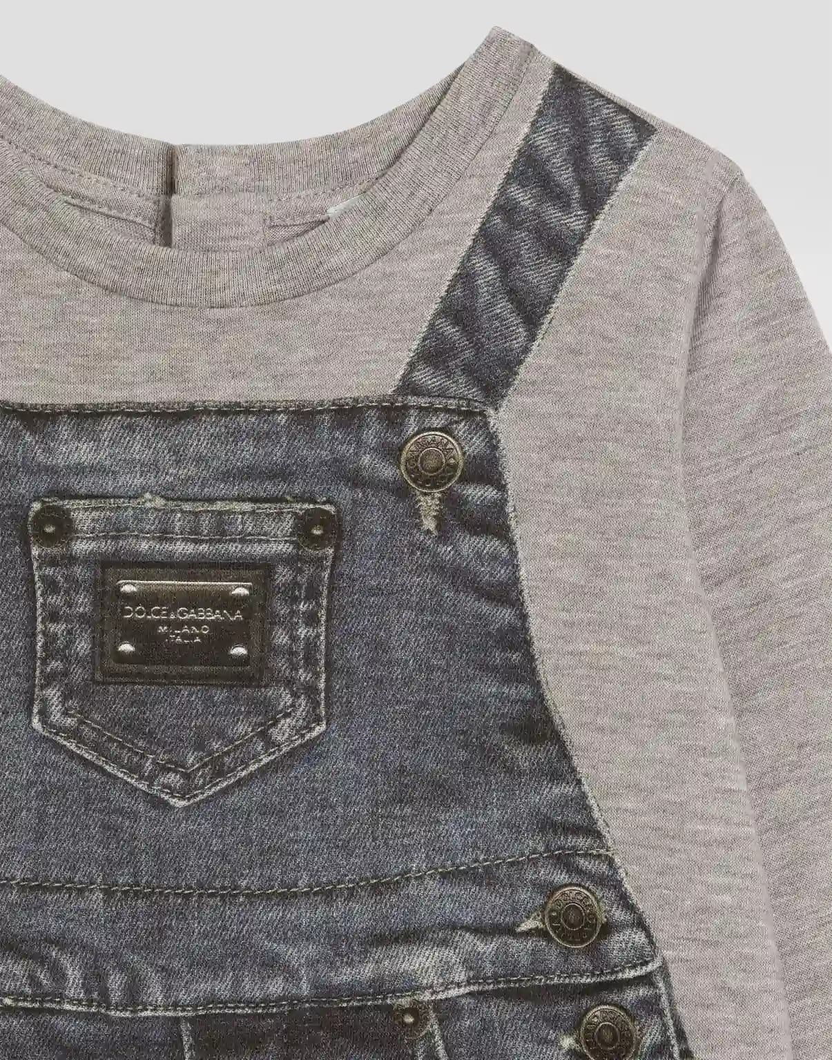 Dolce & Gabbana Kids Baby Jersey Romper with Denim-Effect Print - 3
