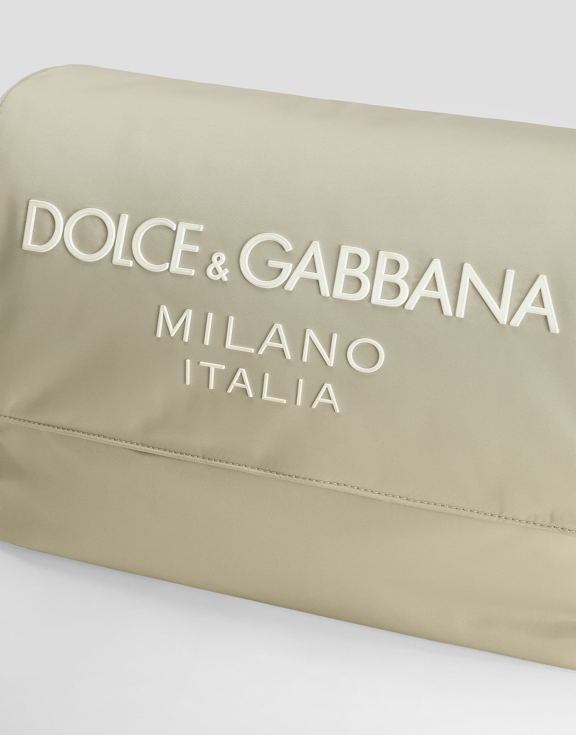 Dolce & Gabbana Kids Nylon Changing Mat Bag with Rubberized Dolce&Gabbana Logo Beige - 3