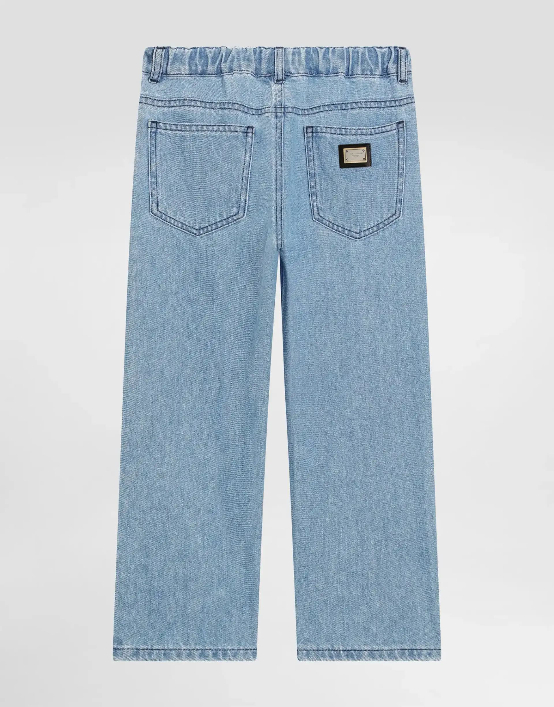 Dolce & Gabbana Kids Blue 5-Pocket Denim Trousers with Logo Plaque - 2