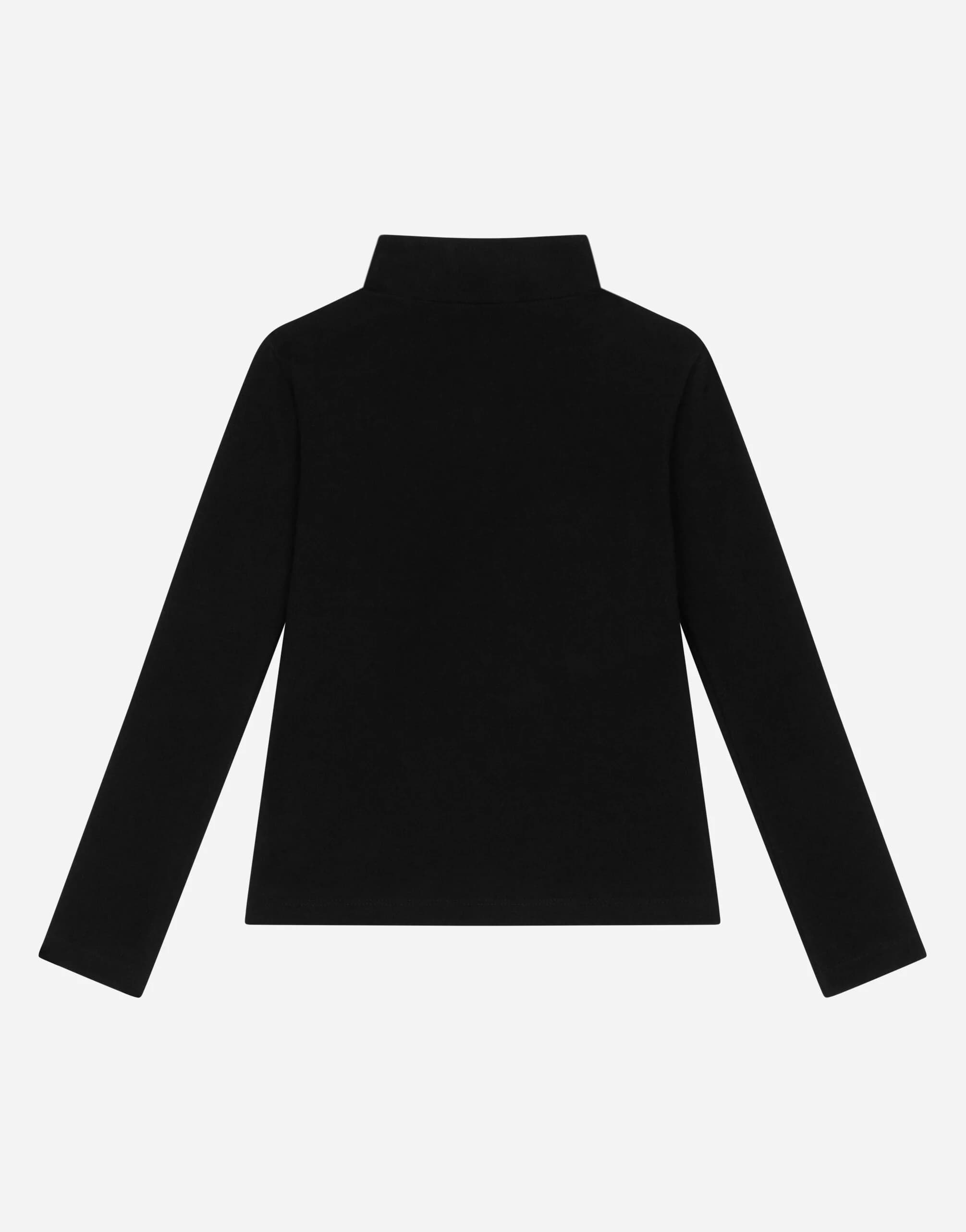 Dolce & Gabbana Kids Cotton Black Turtleneck with DG Logo Embroidery - 2