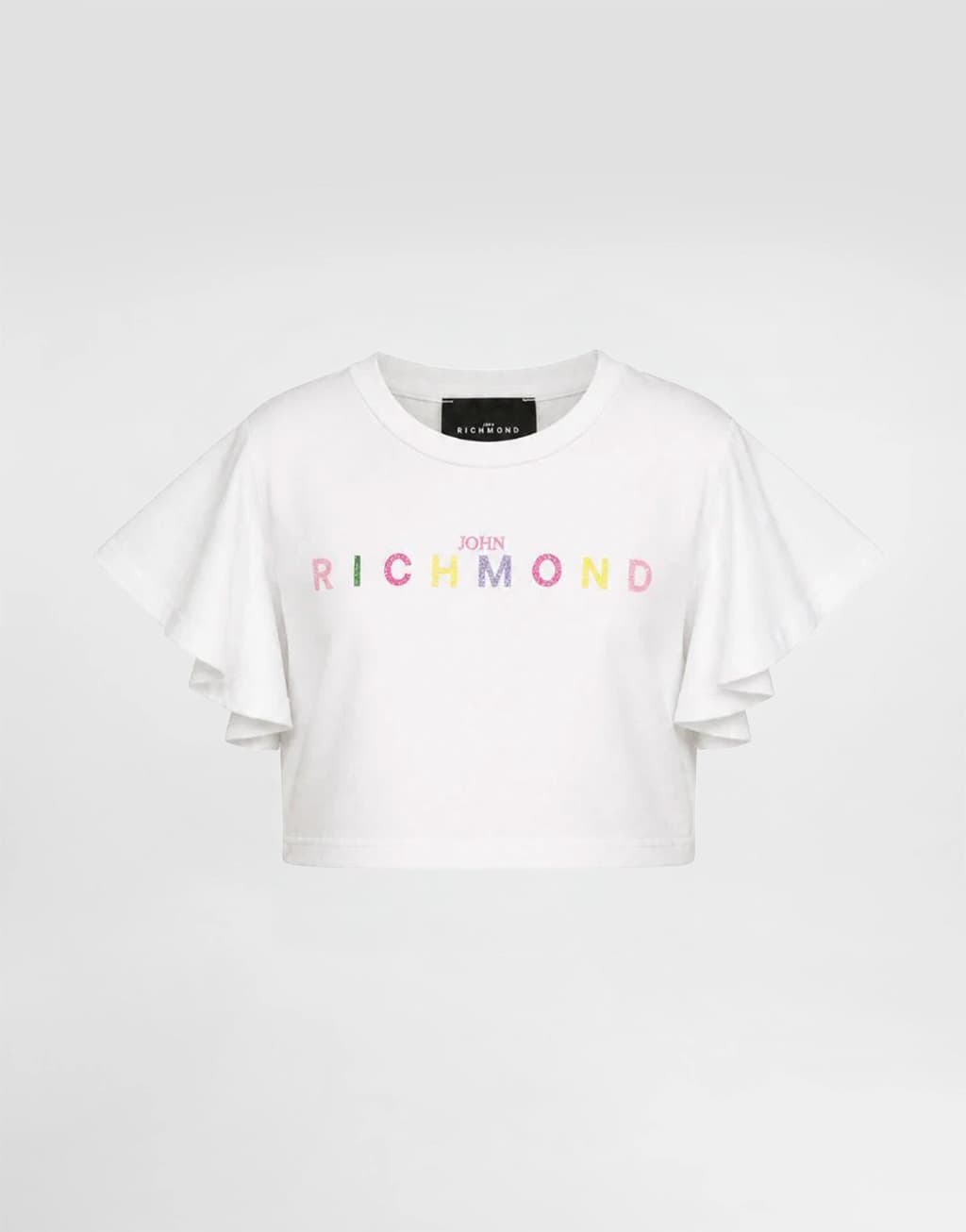 John Richmond Junior Girls' T-Shirt Waras White with Ruffle Sleeves