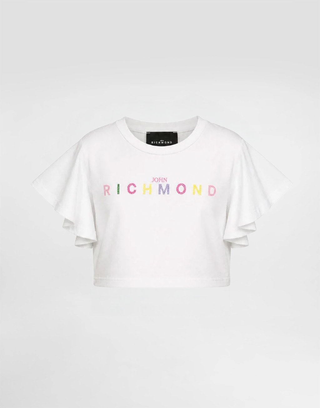 John Richmond Junior Girls' T-Shirt Waras White with Ruffle Sleeves