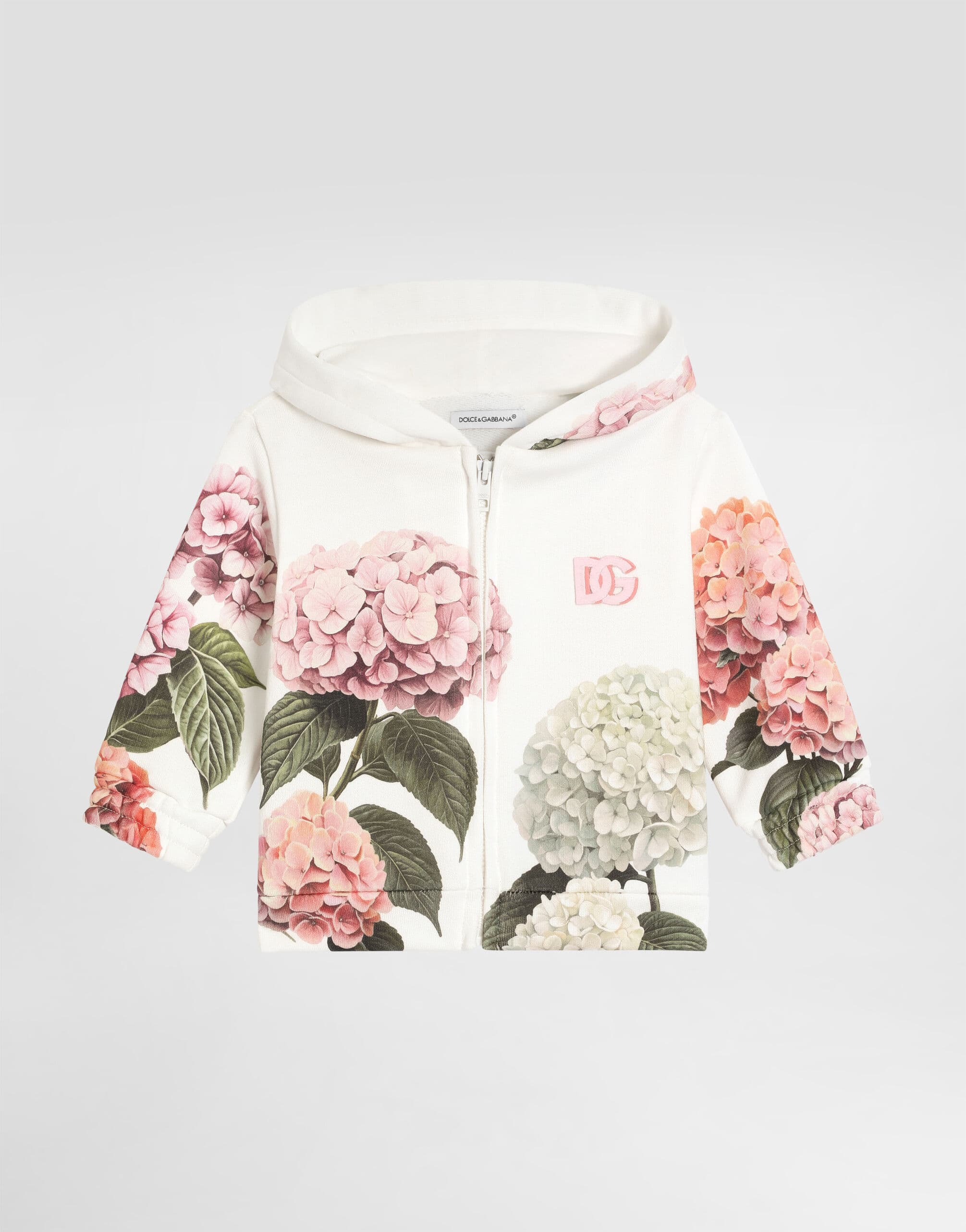 Dolce & Gabbana Kids Hooded Sweatshirt with Hydrangea Print and Patch