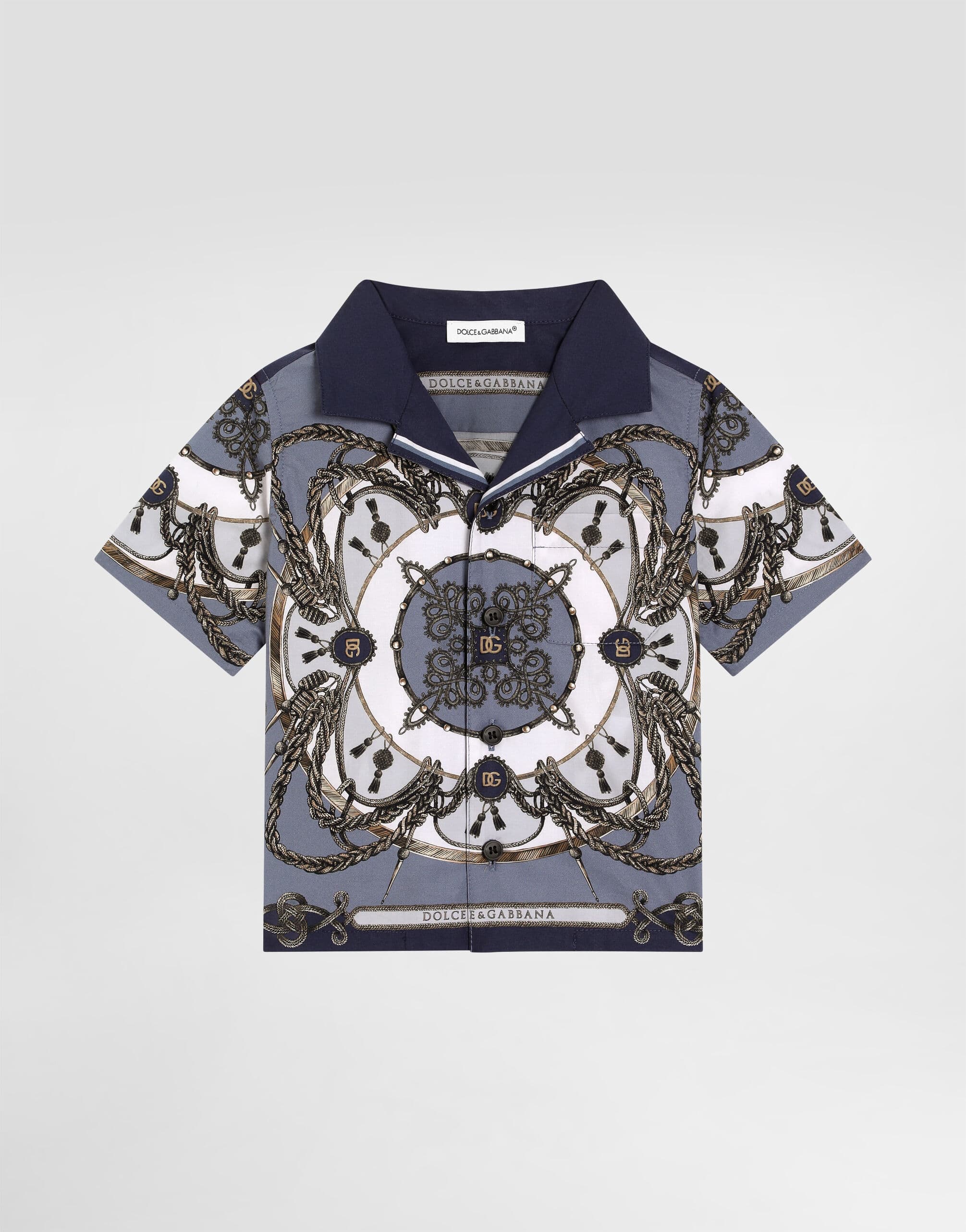 Dolce & Gabbana Kids Cargo-Print Poplin Shirt with Hawaii Collar