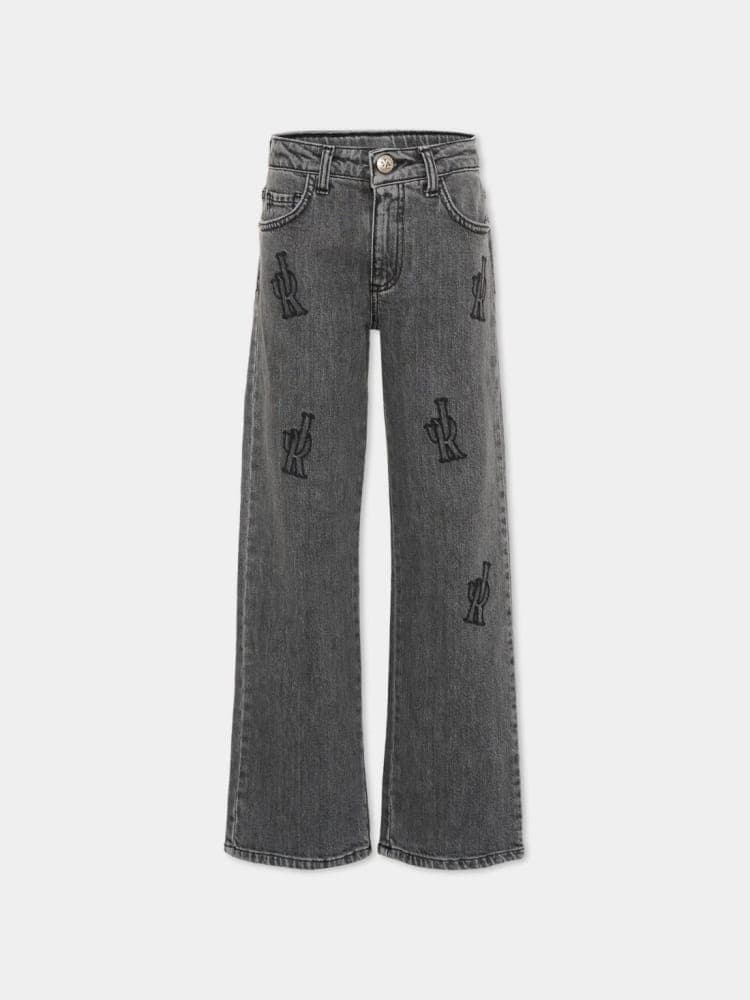 John Richmond Junior Black Denim Jeans Pariri with Logo Embroidery