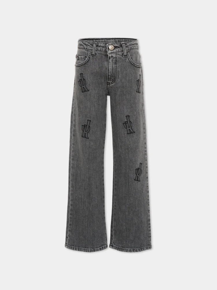 John Richmond Junior Black Denim Jeans Pariri with Logo Embroidery