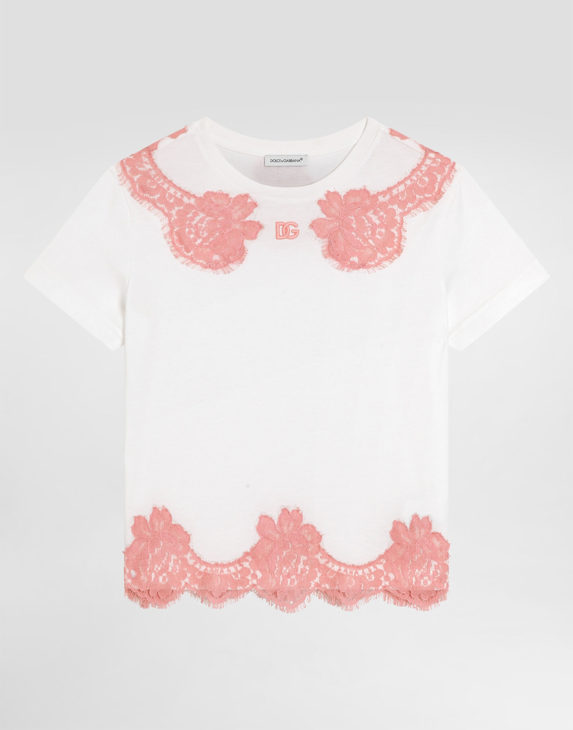 Dolce & Gabbana Kids Jersey T-Shirt with Lace and DG Embroidery
