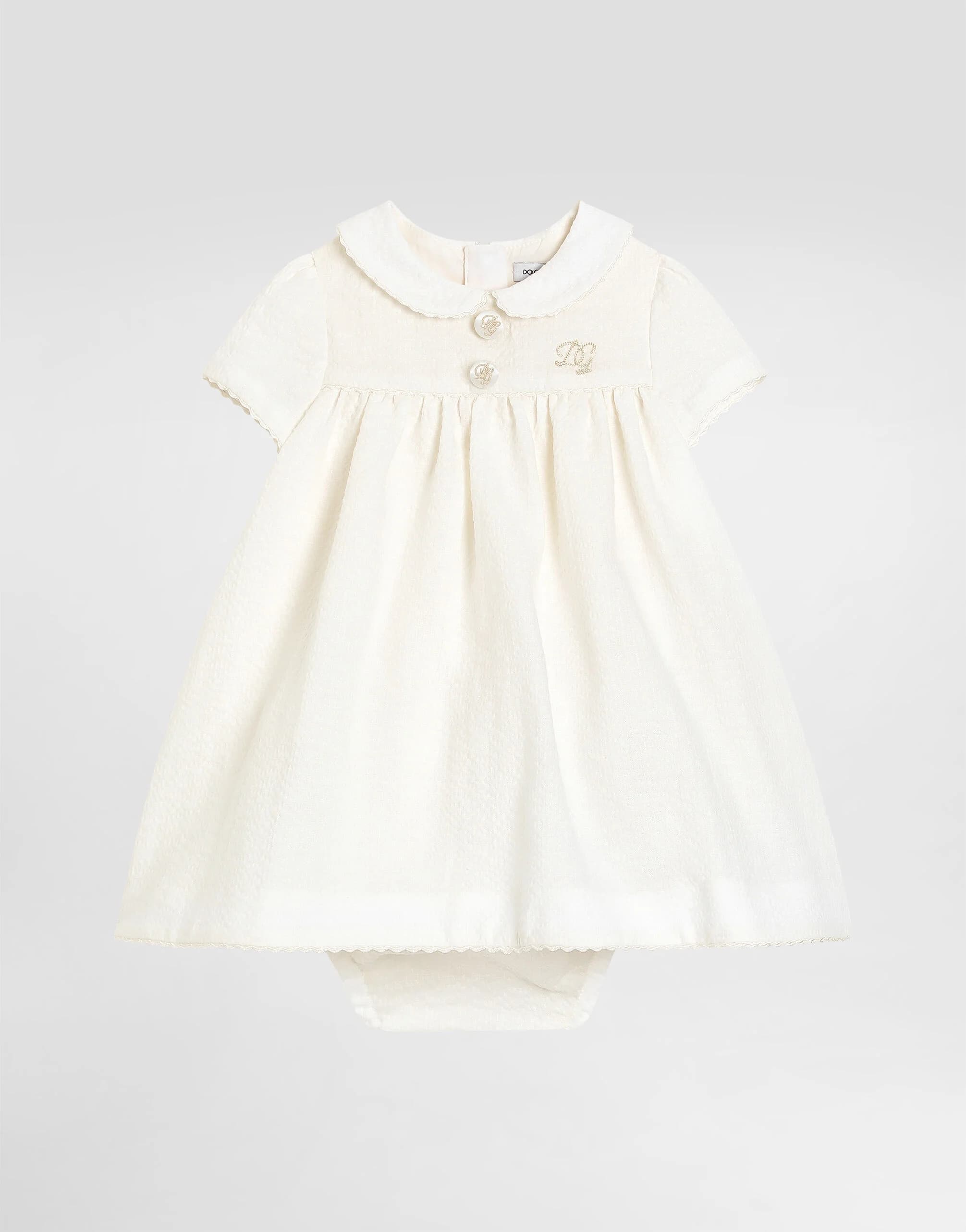 Dolce & Gabbana Kids Baby Girl's Seersucker Linen Dress with Embroidery