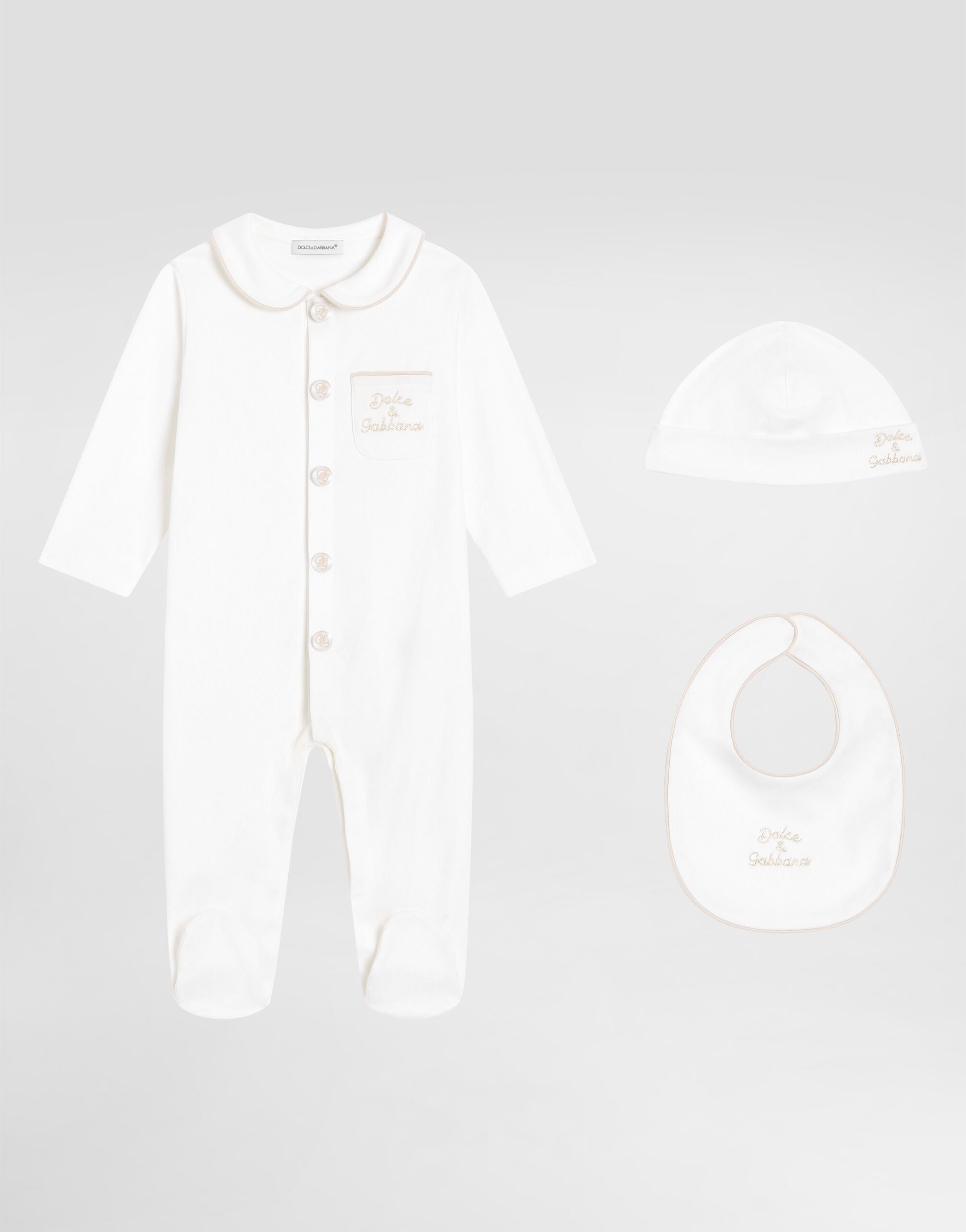 Dolce & Gabbana Kids 3-Piece Interlock Gift Set with Chain-Stitch Embroidery