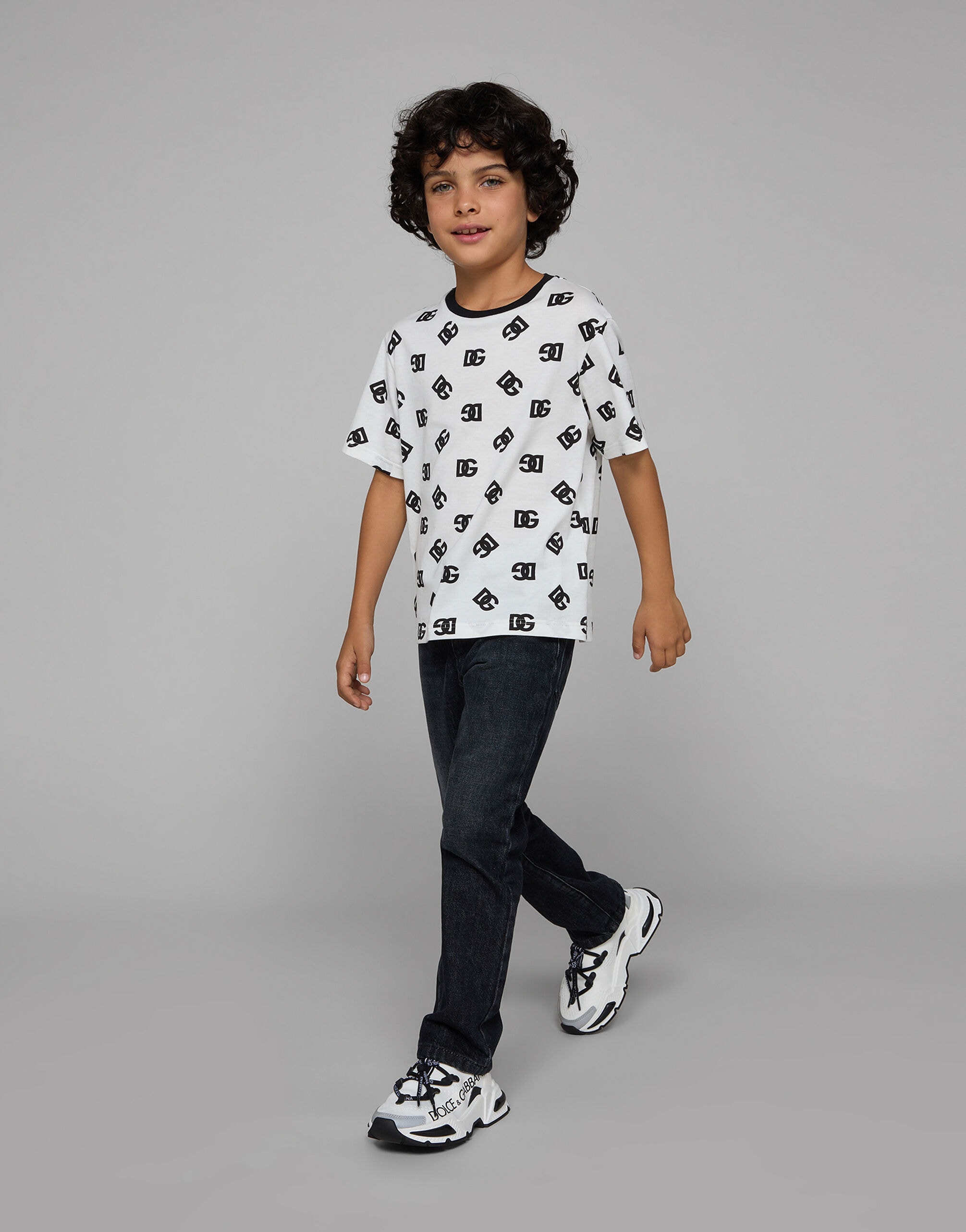 Dolce & Gabbana Kids Jersey T-Shirt with All-Over DG Logo Prints