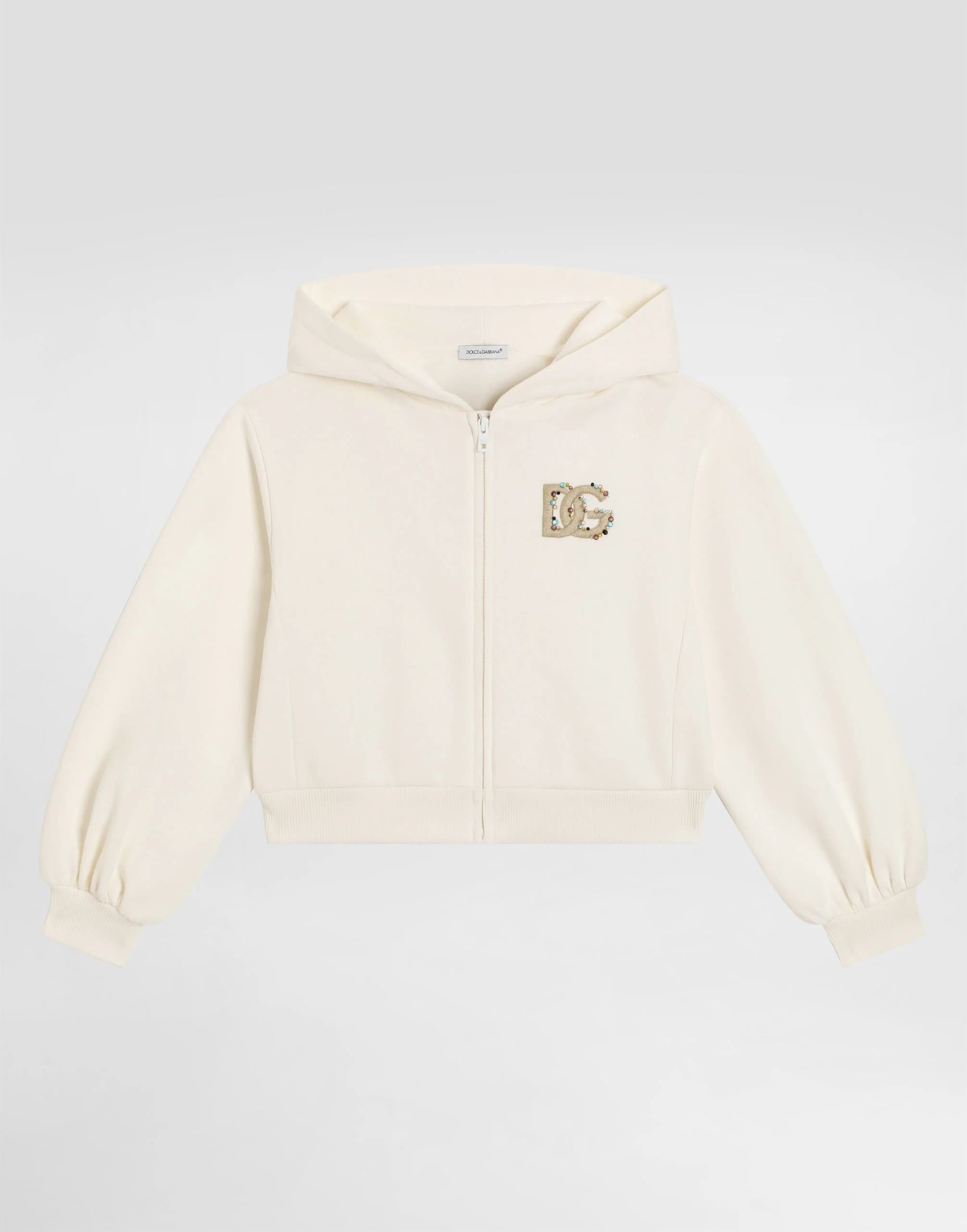 Dolce & Gabbana Kids' Hooded Sweatshirt with DG Embroidery and Rhinestones