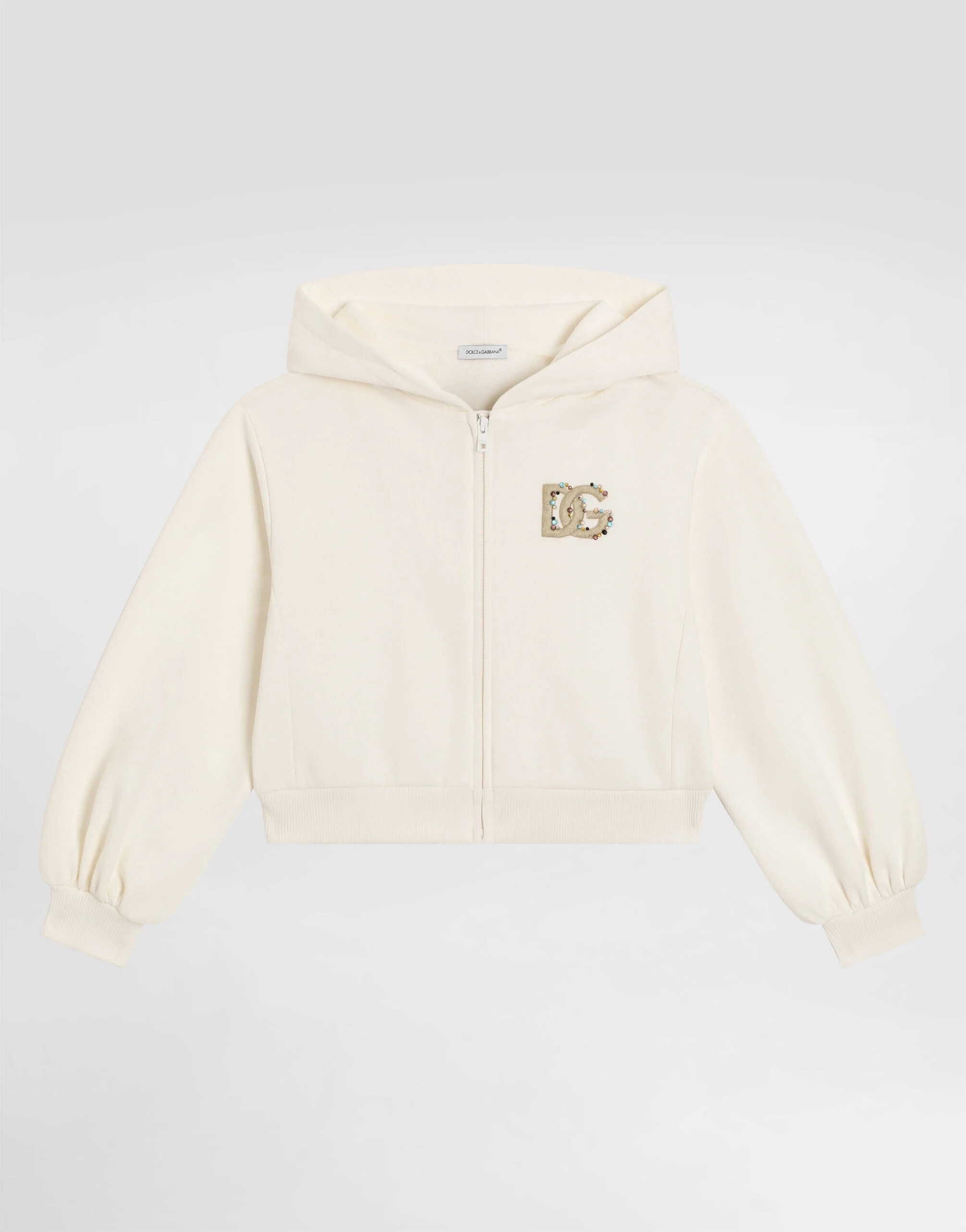 Dolce & Gabbana Kids' Hooded Sweatshirt with DG Embroidery and Rhinestones
