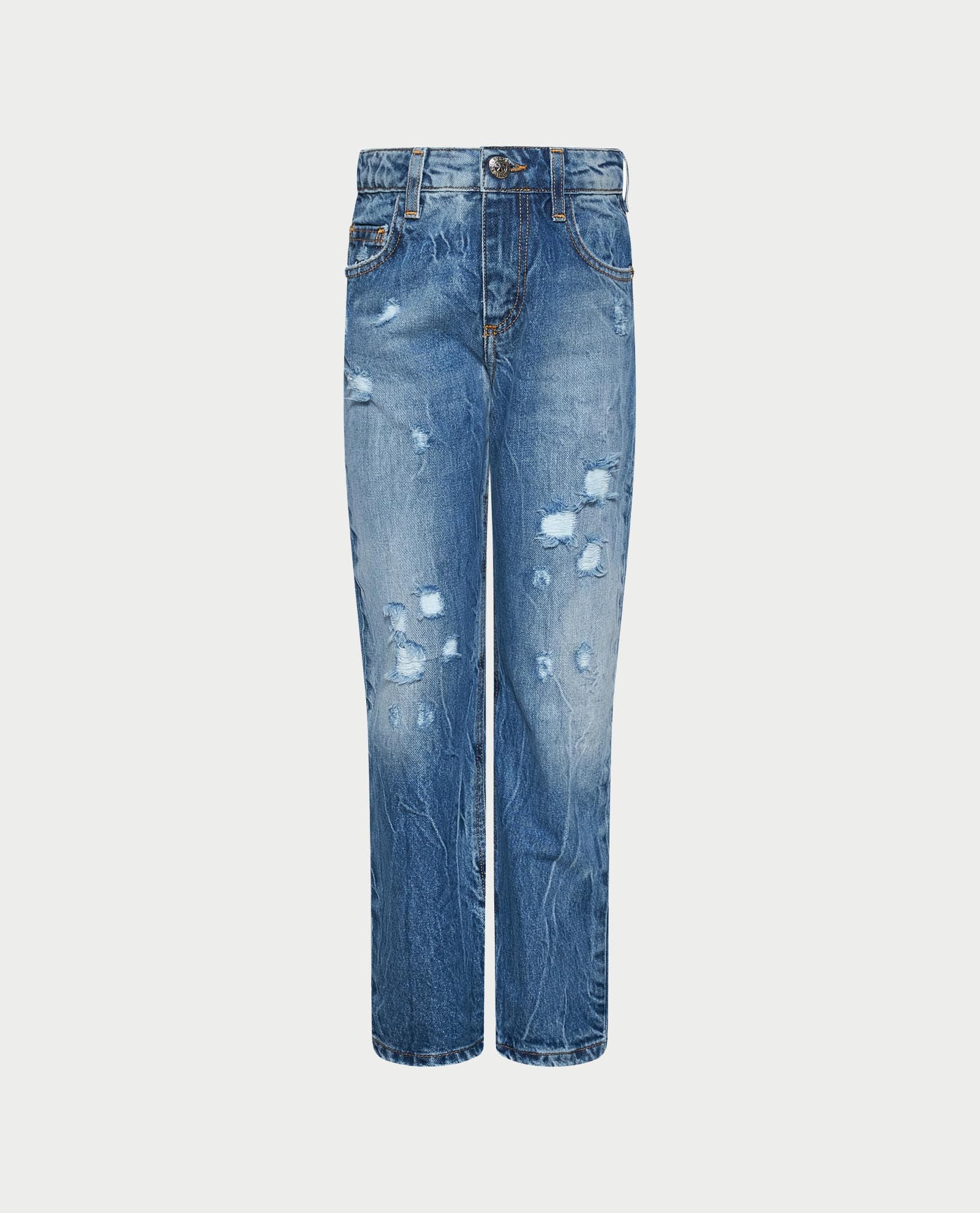 John Richmond Junior Light Blue Distressed Jeans Sailu with Maxi Logo
