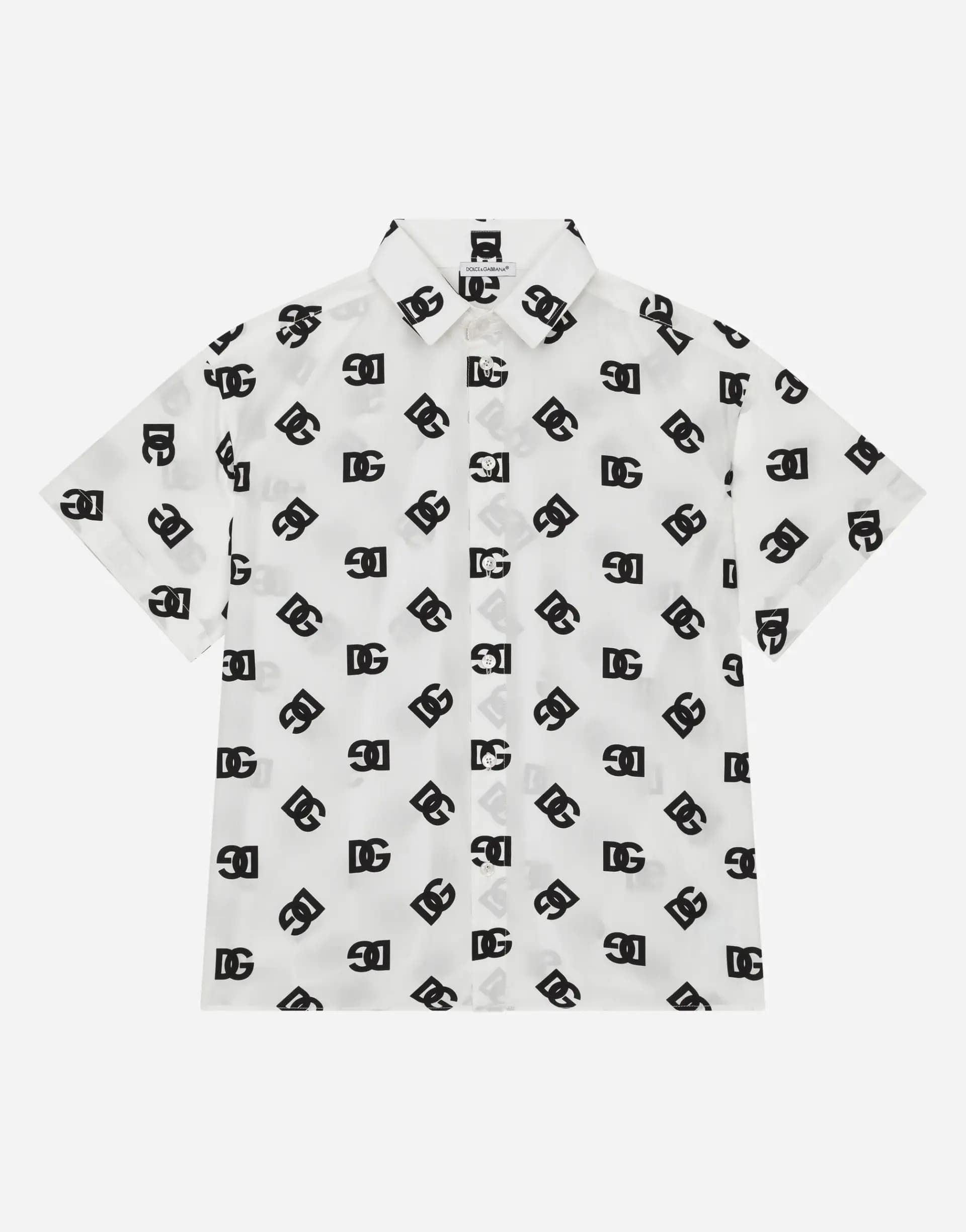 Dolce & Gabbana Kids Cotton Poplin Shirt with DG Logo Print