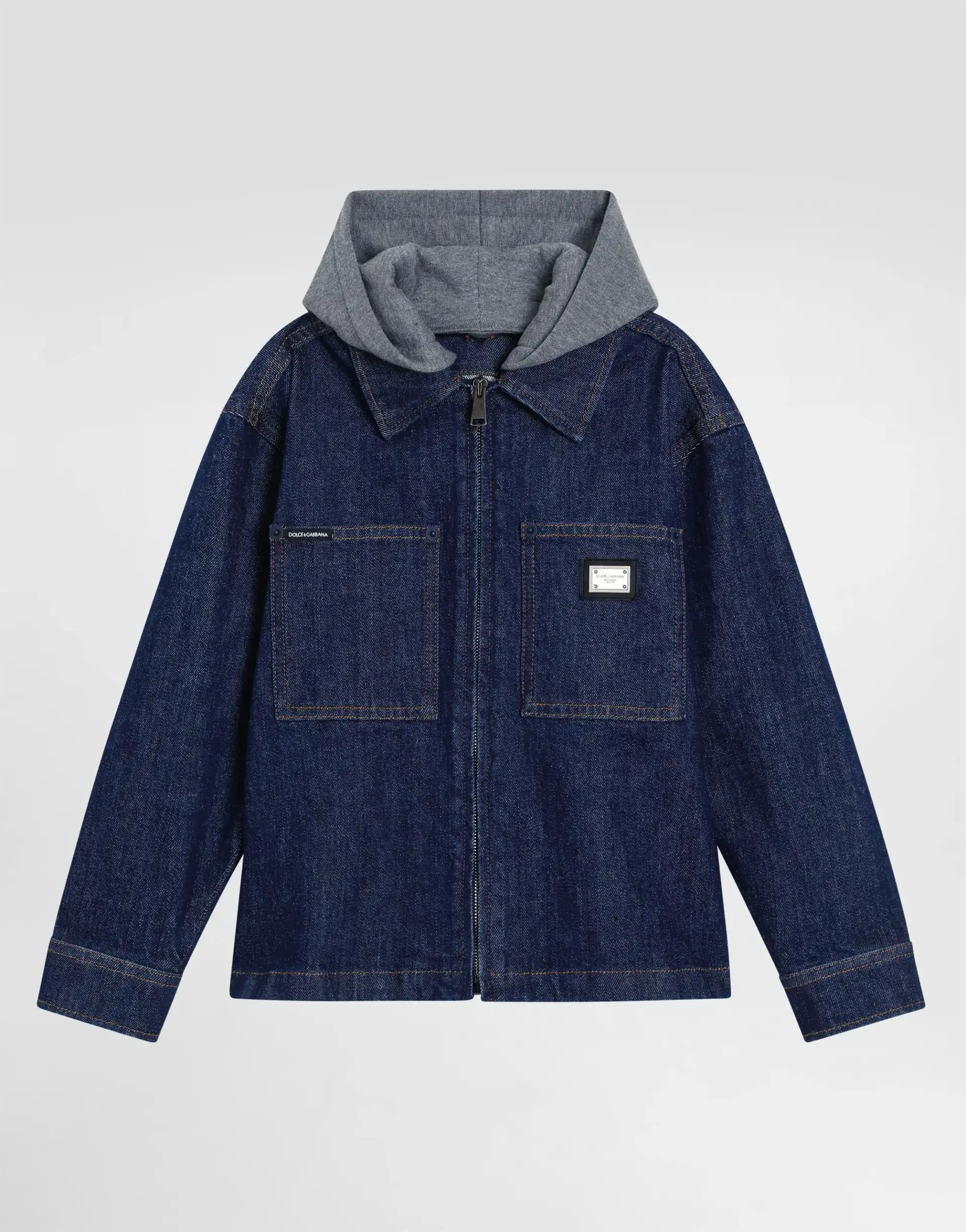 Dolce & Gabbana Kids denim bomber jacket with a hood