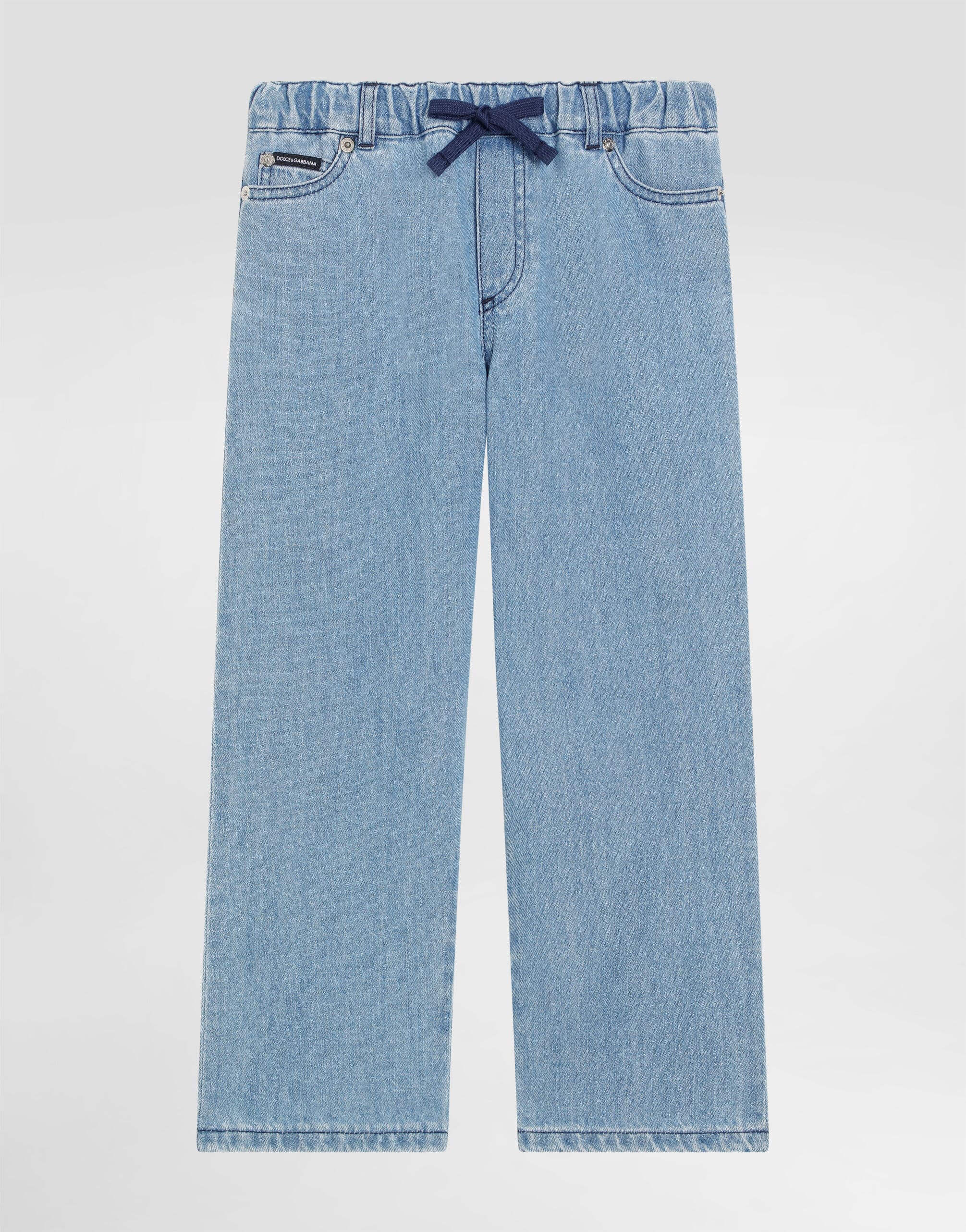 Dolce & Gabbana Kids Blue 5-Pocket Denim Trousers with Logo Plaque