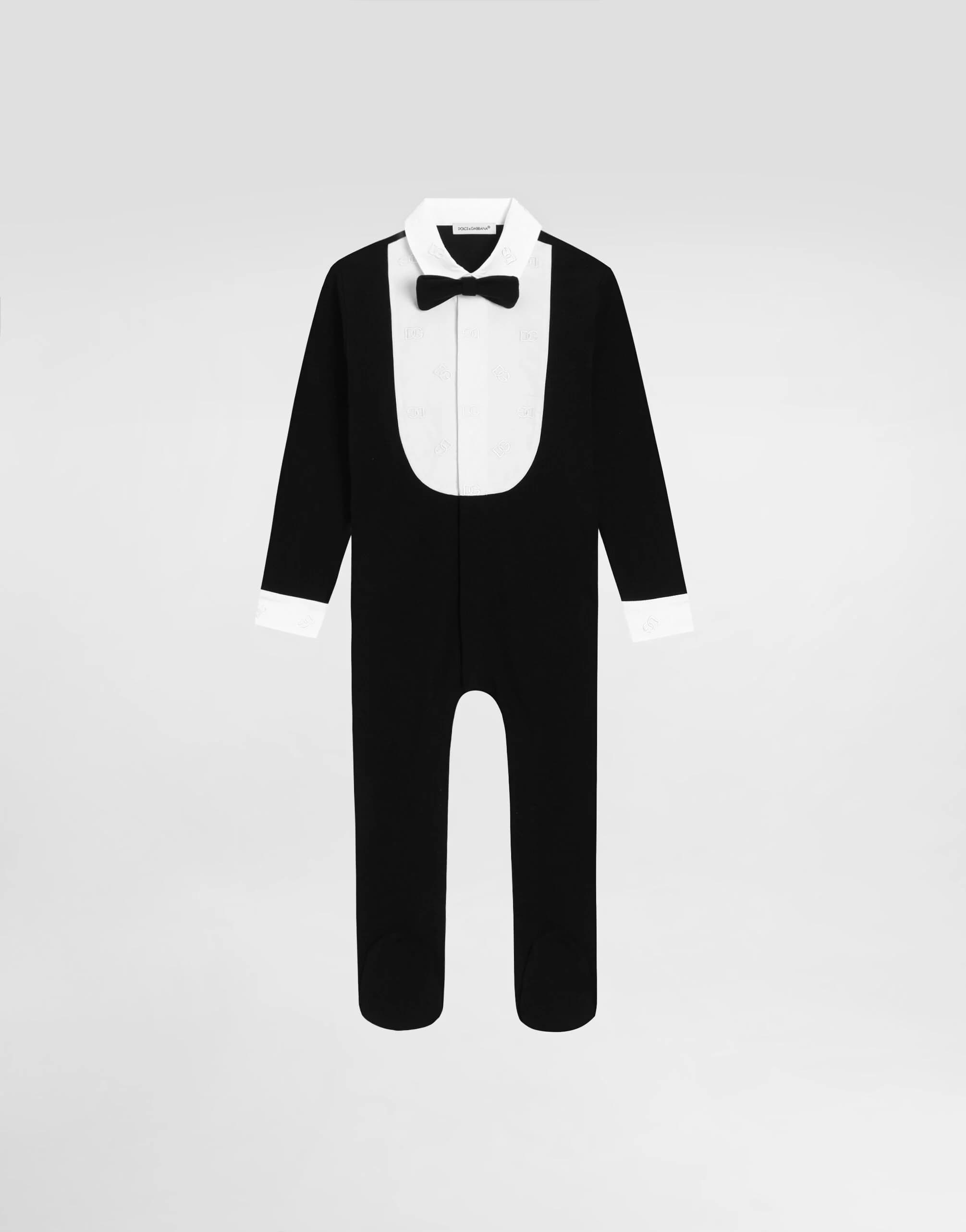 Dolce & Gabbana Kids Baby Interlock Romper with Embroidered Bow Tie