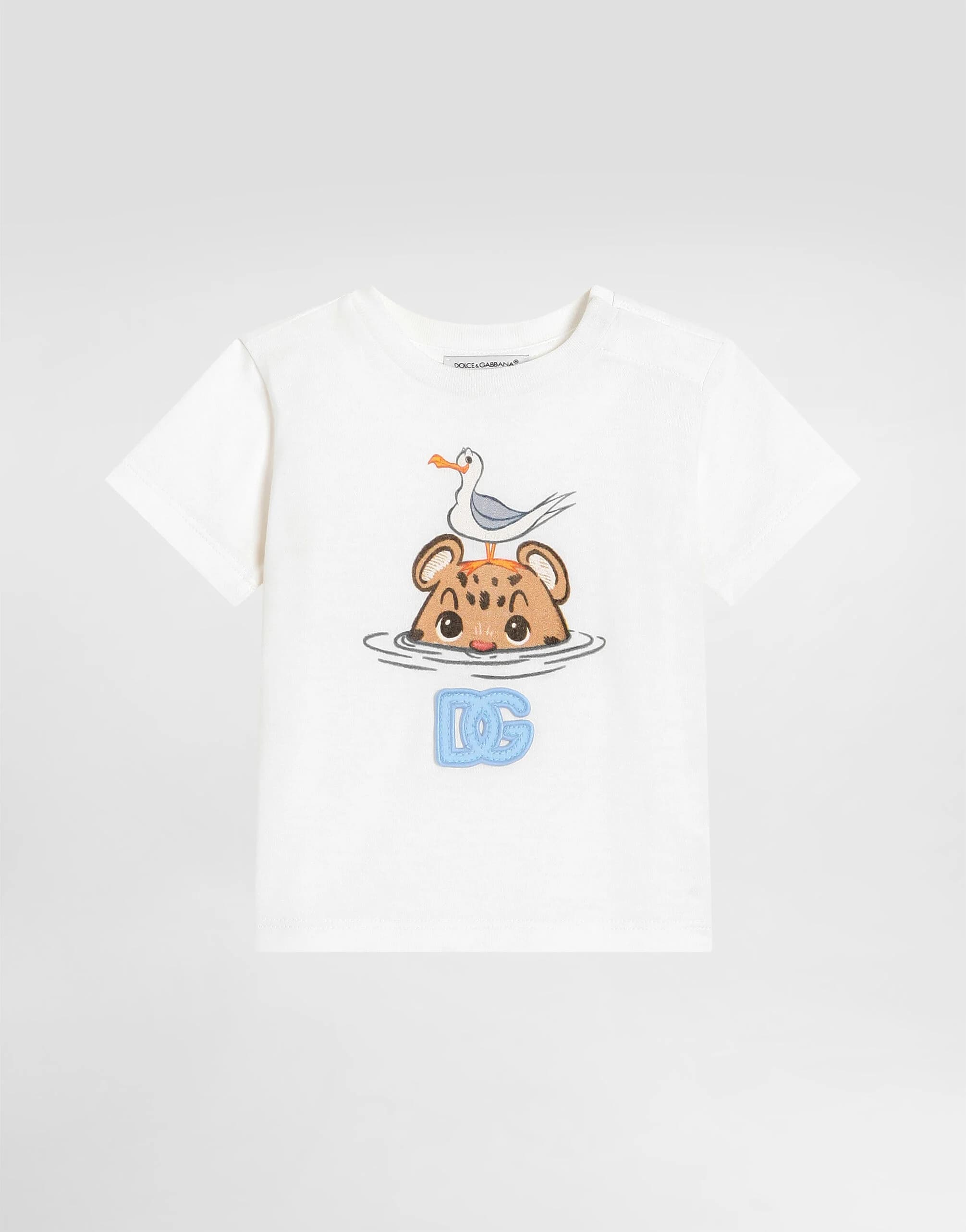 Dolce & Gabbana Kids Cotton T-Shirt with Leopard Print and DG Patch