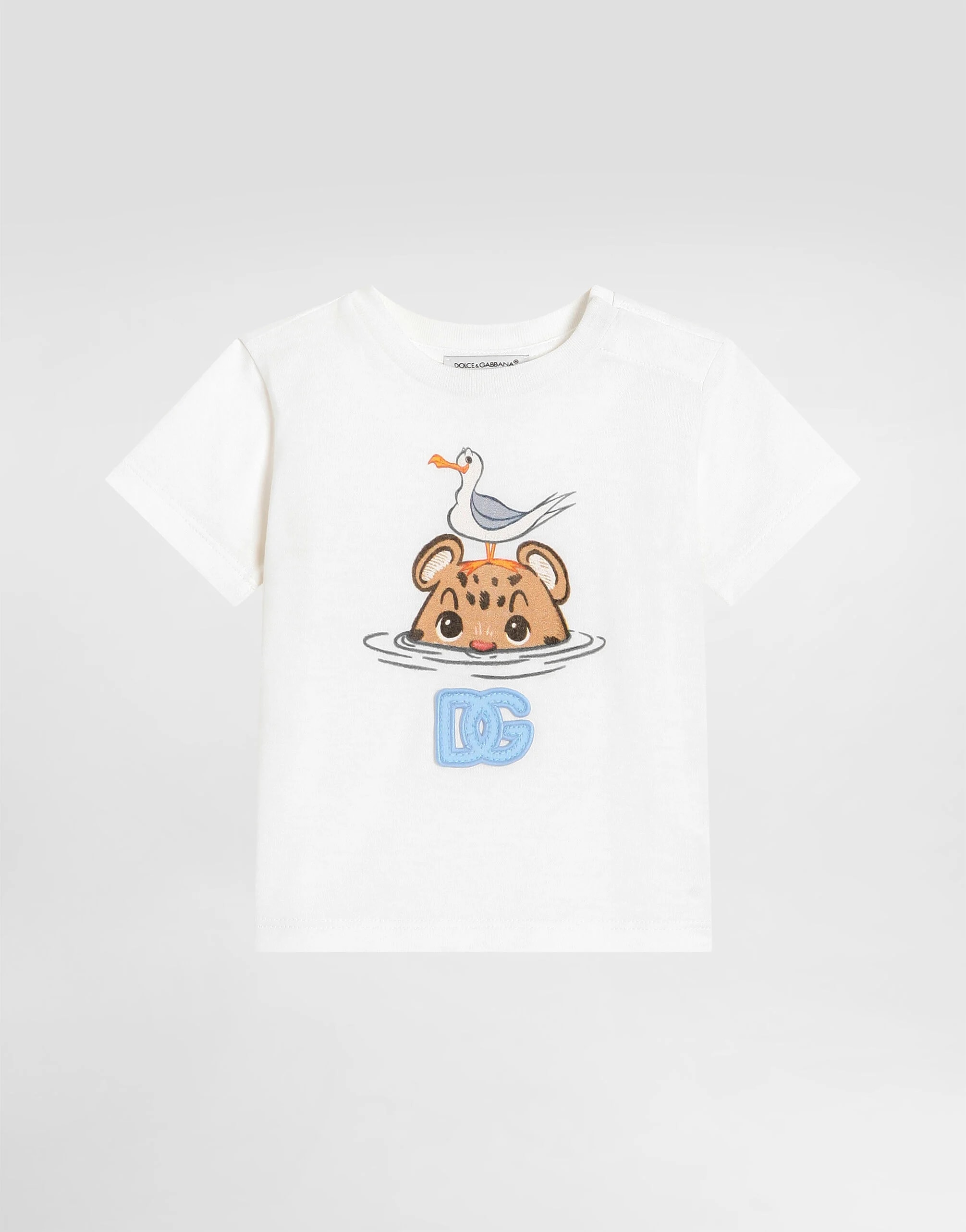Dolce & Gabbana Kids Cotton T-Shirt with Leopard Print and DG Patch