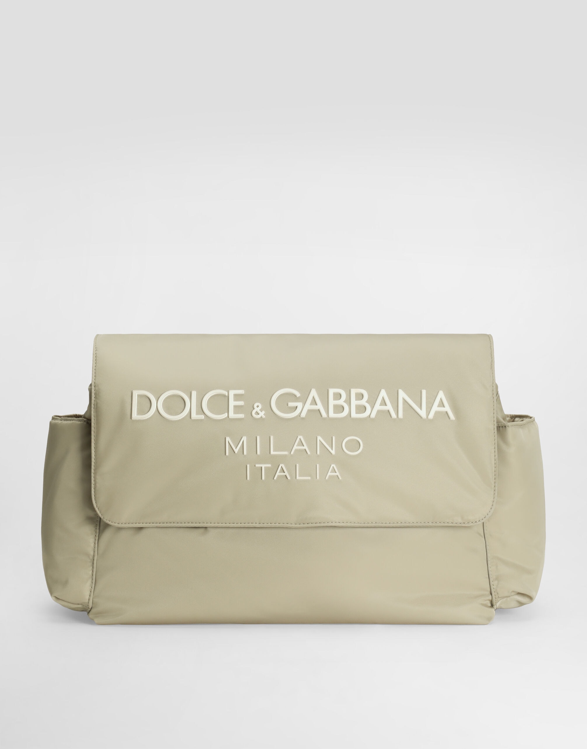 Dolce & Gabbana Kids Nylon Changing Mat Bag with Rubberized Dolce&Gabbana Logo Beige