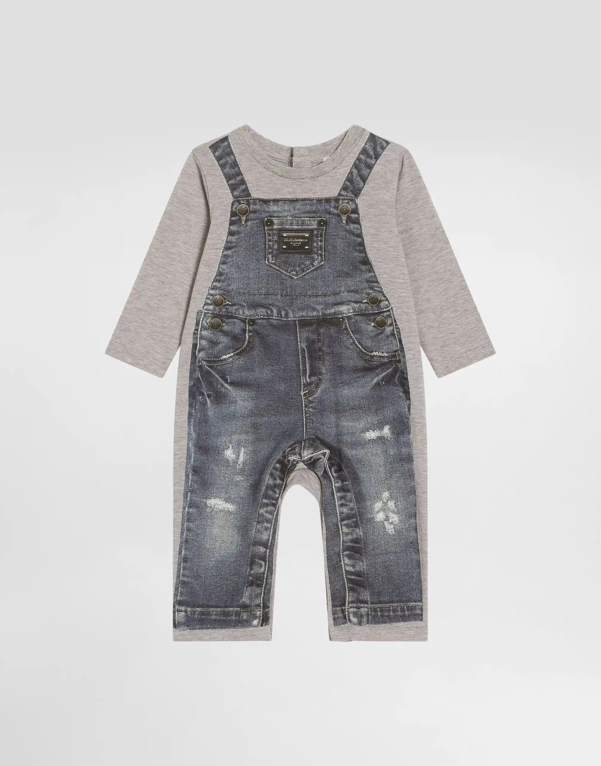 Dolce & Gabbana Kids Baby Jersey Romper with Denim-Effect Print