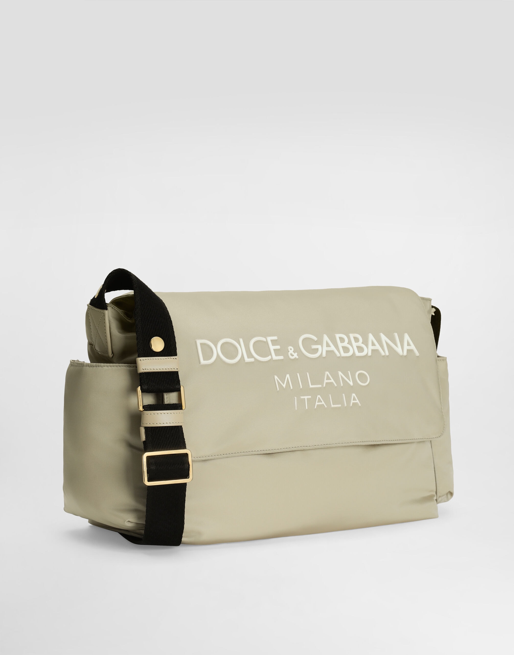 Dolce & Gabbana Kids Nylon Changing Mat Bag with Rubberized Dolce&Gabbana Logo Beige