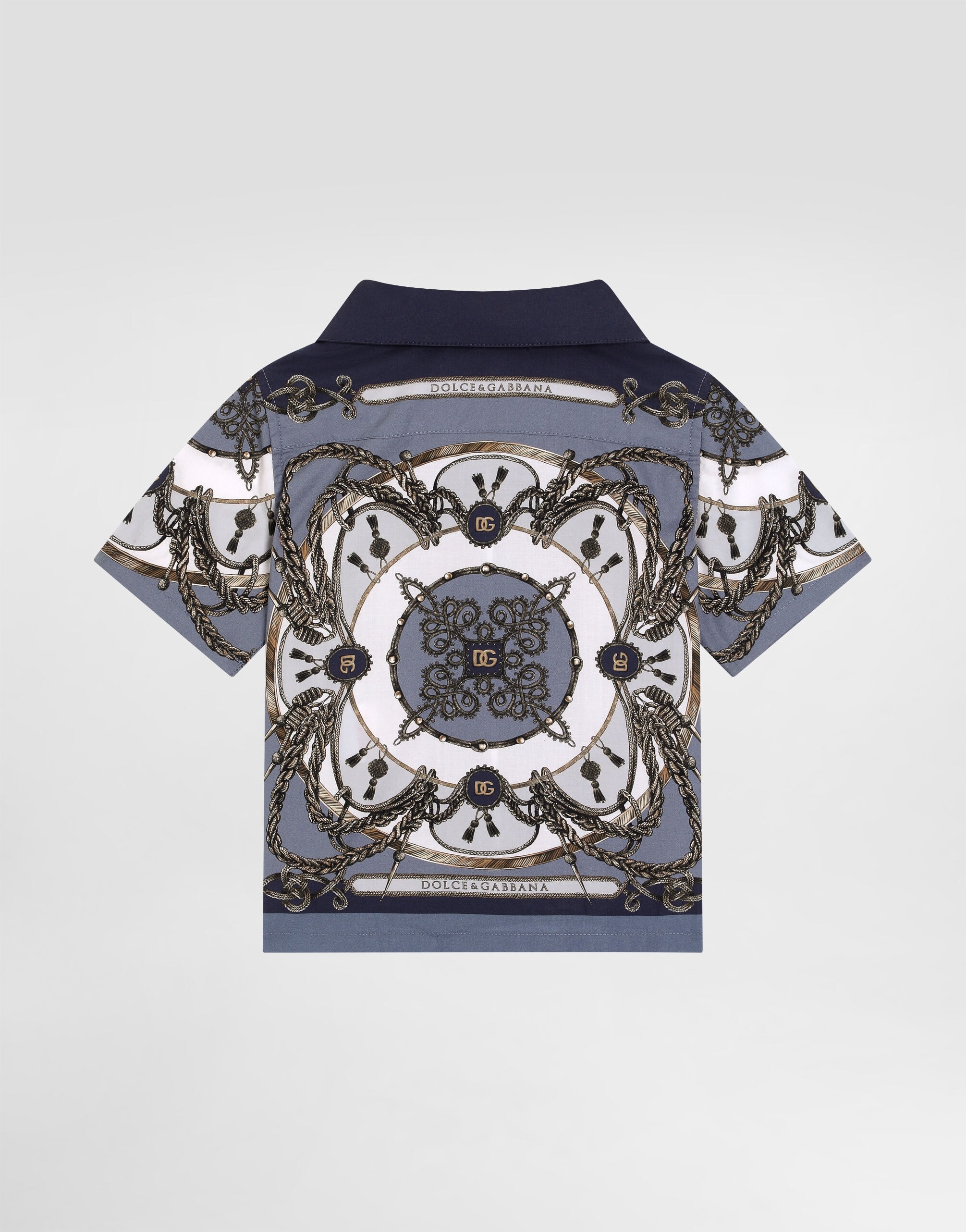 Dolce & Gabbana Kids Cargo-Print Poplin Shirt with Hawaii Collar